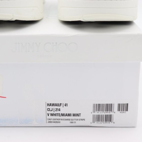 NIB Jimmy Choo Hawaii Leather Glitter Stripe Trainers Sneakers Shoes - Picture 9 of 11